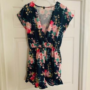 Floral and Navy Romper